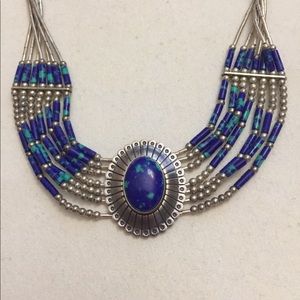 Vintage Blue and Silver Statement Necklace
